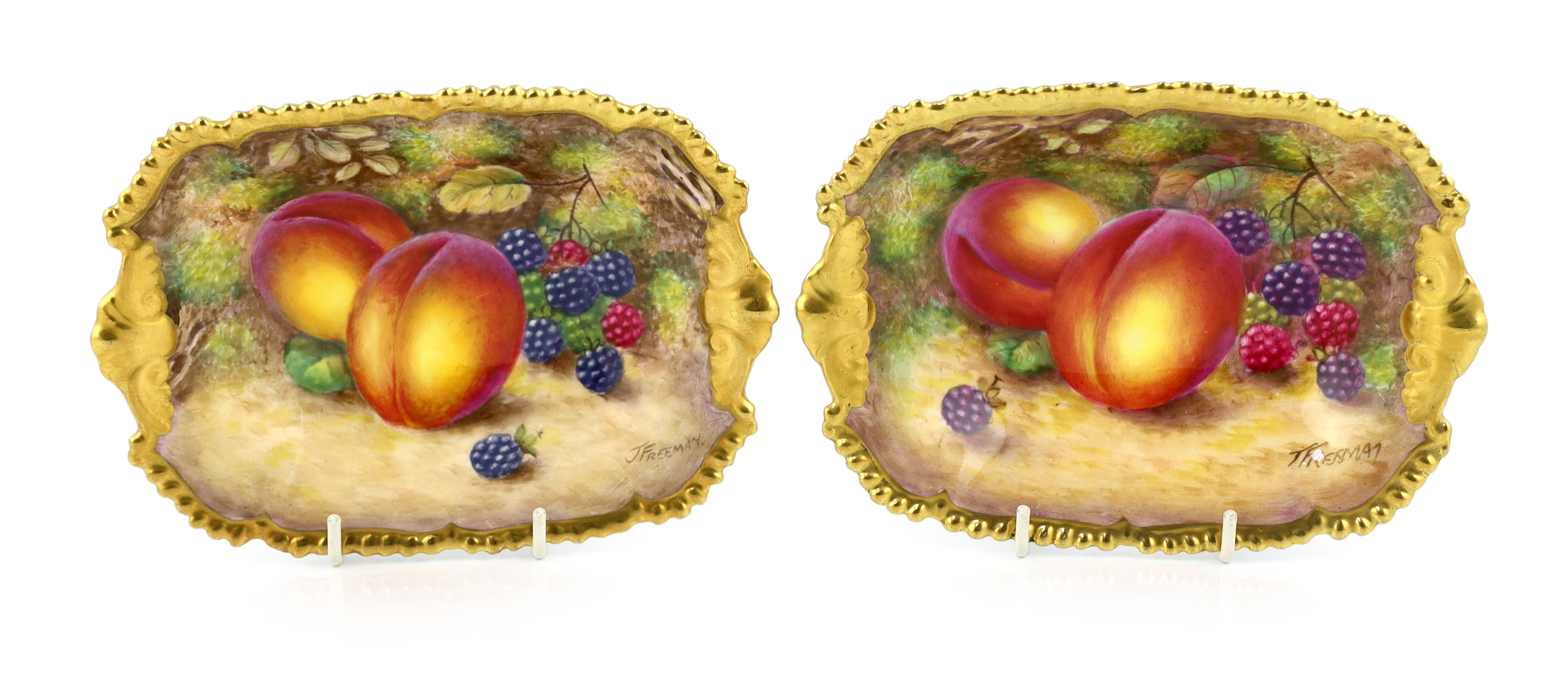 Two Royal Worcester fruit painted dishes, by T. Freeman, mid 20th century